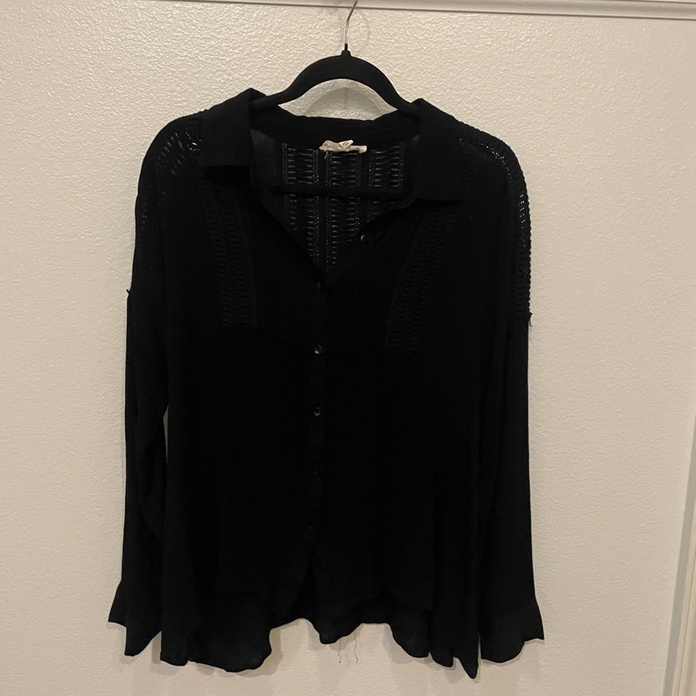 Black Women's Top with Crochet style cutouts